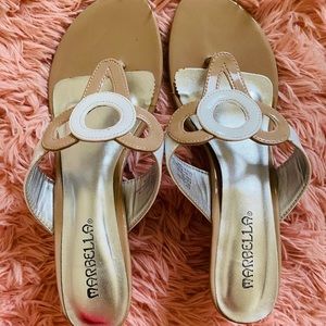 Marbella Tan & White Kitty Heels
